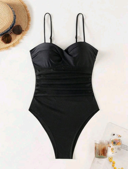 One Piece Strapless Black Bikini