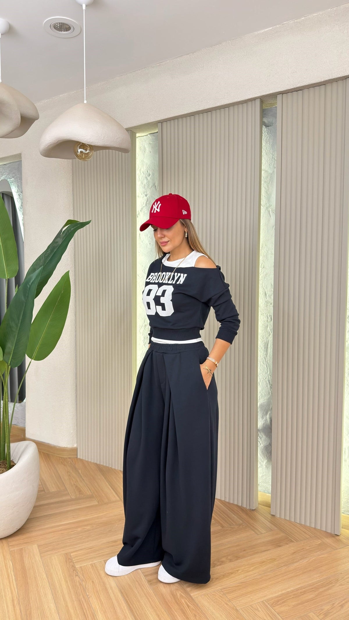 “Brooklyn 83” Off-Shoulder Sweatshirt