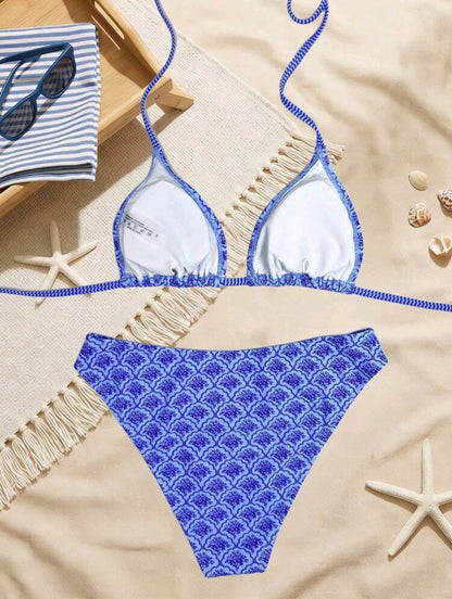 2 Pieces Triangle Low Waisted Blue Swimsuit