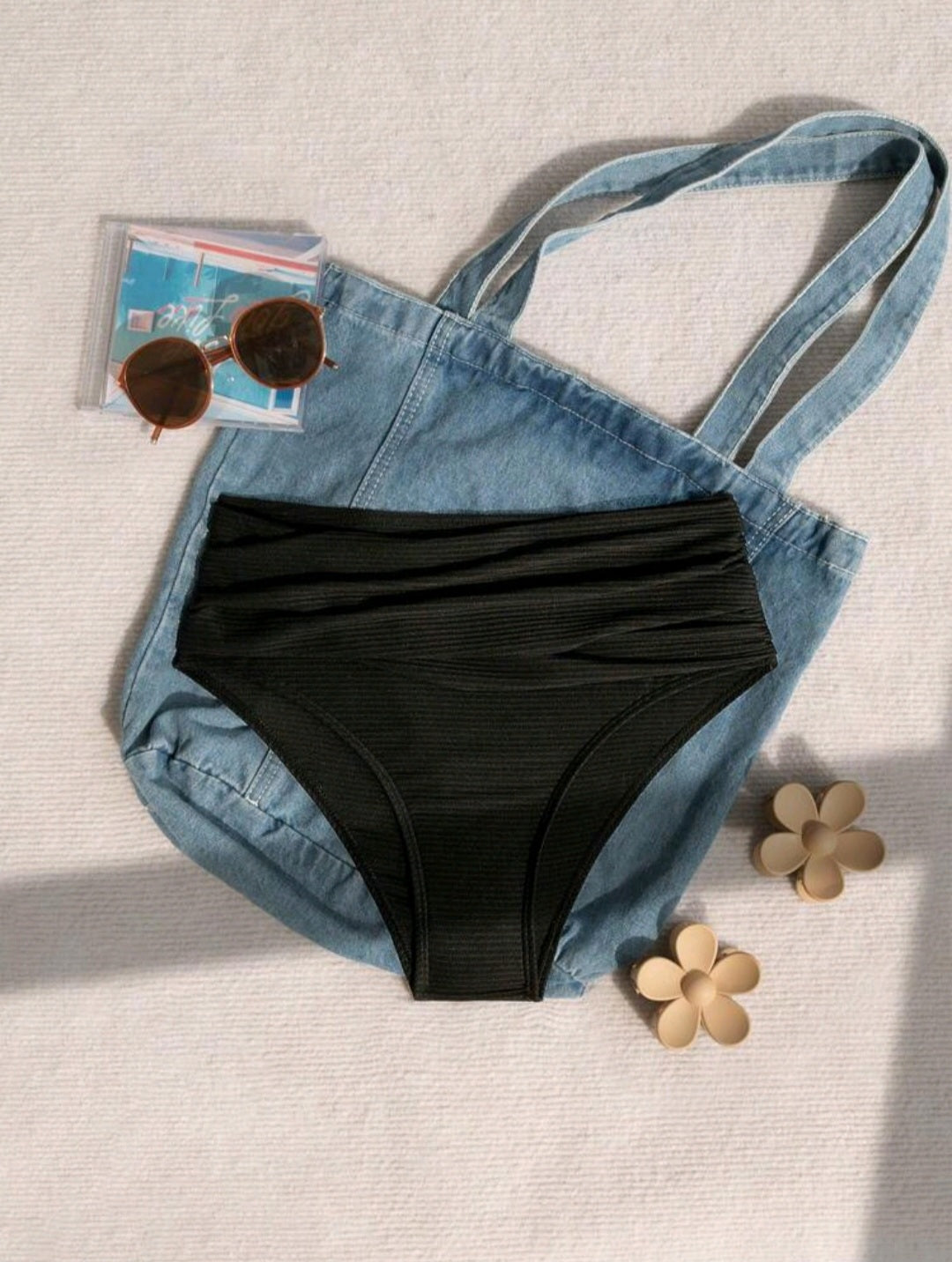 Trendy High Waisted Ribbed Bikini Bottom