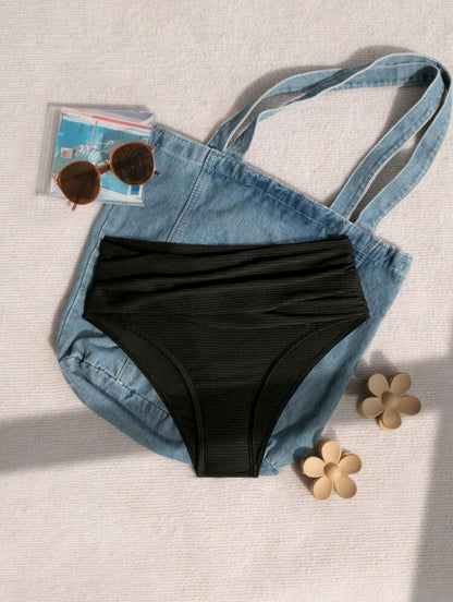 Trendy High Waisted Ribbed Bikini Bottom