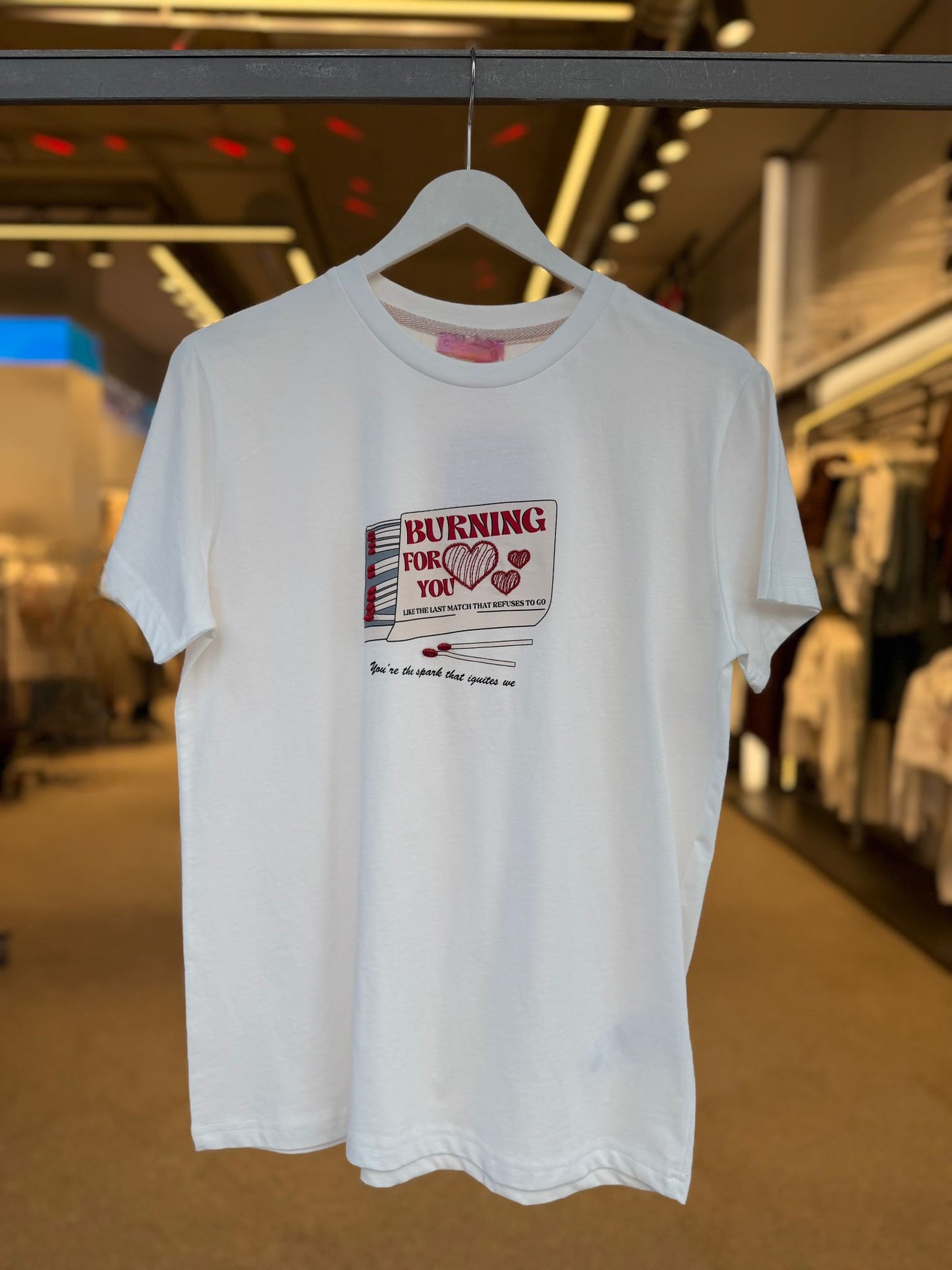 Trendy Embroidered Cotton T-Shirt - Burning for You