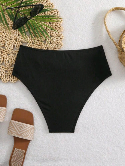 High Waisted Ribbed Swimsuit Bottom - Black & Brown