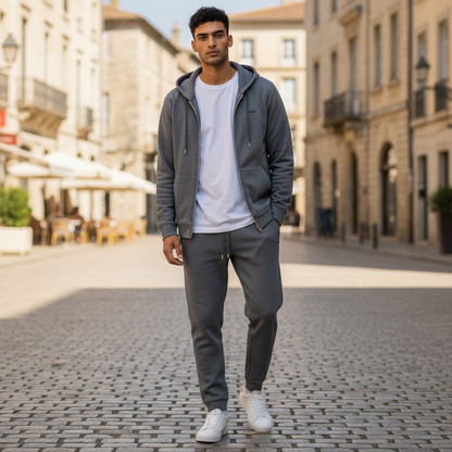 Sweatsuit cotton - set of two - Sweatpants with Hoodie zipper - Grey color