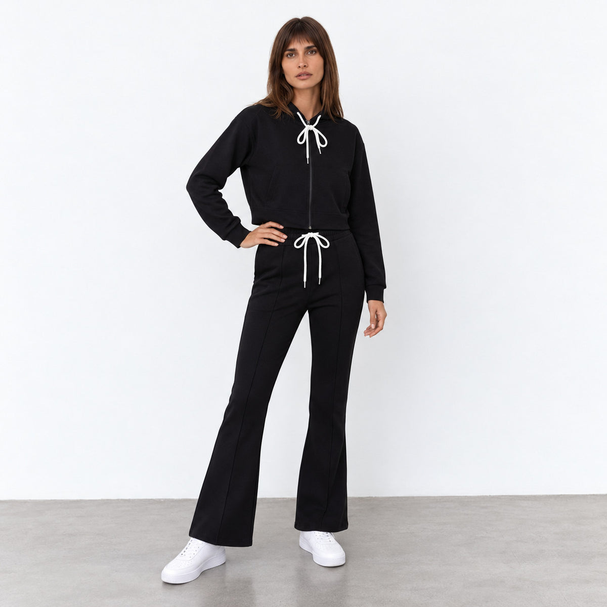 Cropped Zip-Up Hoodie & Flared Pants Set